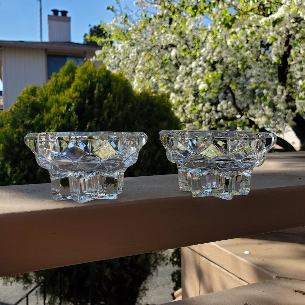 VTG Crystal Reims Votive Or Taper Candle Holders MCM 1970s Set Of 2 Table Decor